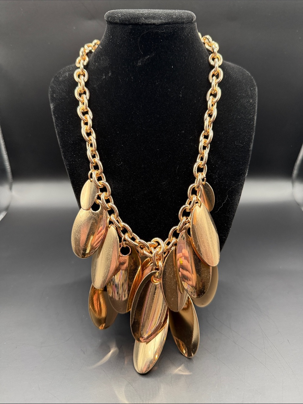 INC International Concepts Gold-Tone Oval Drop Cluster Statement Necklace